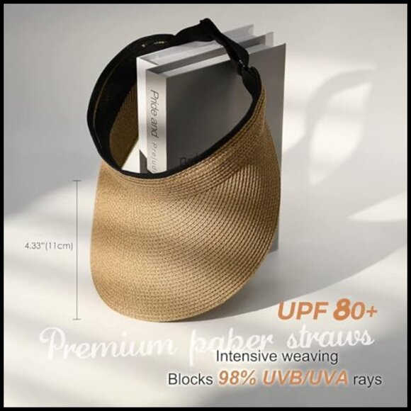 Straw Sun Visor Hat Packable Travel Beach UPF 80+ Adjustable Ponytail Friendly main image 5